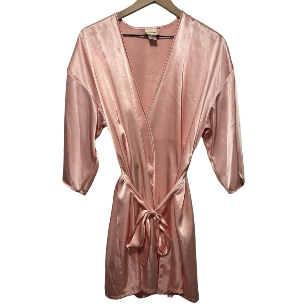 Vintage Jaclyn Smith Satin Pink Satin Robe Size Small Belted Lounge Sleepwear